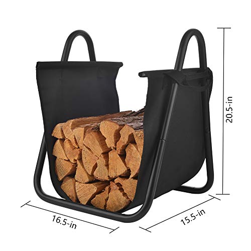 Patio Guarder Firewood Carrying Bag Fireplace Log with Canvas Tote Carrier Indoor Fire Wood Rack Firewood Storage Holders Log Bin Portable Fire Logs Basket Black