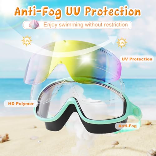 VegoVia Kids Swim Goggles 2 Pack, Anti-Fog UV Protection Wide View Swimming Goggles for kids 3-15 Youth Boys Girls Toddler