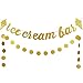 Gold Glittery Ice Cream Bar Banner and Gold Glittery Circle Dots Garland for Ice Cream Theme Party Birthday Wedding Party Decoration