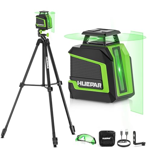 360° Laser Level with 152m Tripod - Huepar 25m-50m Green Laser Self-Leveling + Pulse Mode - 3 Brightness Levels - Rechargeable Li-ion Battery - For Tile Installation, Indoor Decoration
