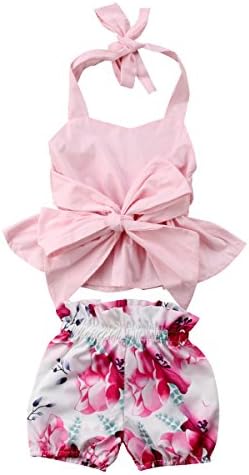 Newborn Baby Outfits Set Pink Playsuit Crop Top + Floral Shorties Bloomers