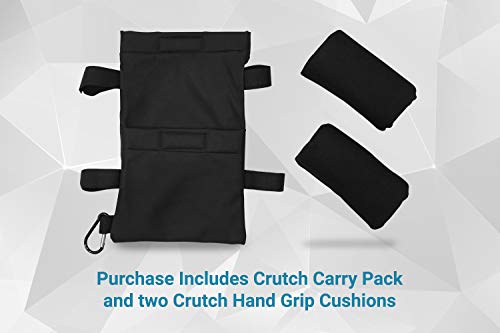 Crutch Bag Pouch - Accessory Tote for Crutches Provides Easy Hands-Free Access with Crutch Handle Covers Included for Men or Women - Black Color and Lightweight Design