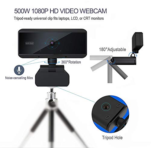 Webcam with Microphone, 5 Megapixel, Auto Focus, HD 1080P USB Webcam, Plug and Play, Web Camera for Computers PC Desktop, Webcam for Video Calling, Recording, Conferencing, Streaming, Online Courses