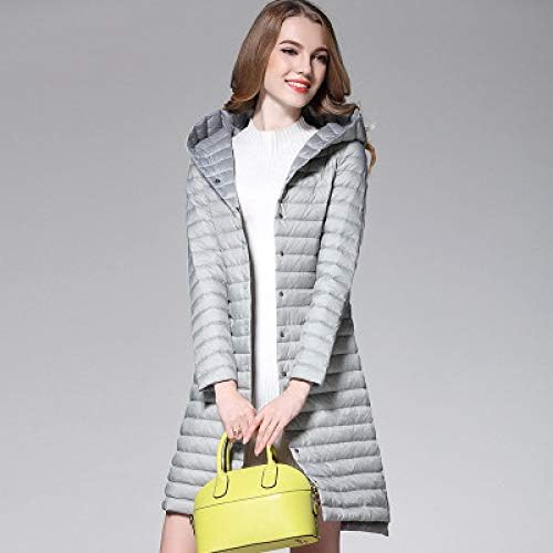 HLYANWEN Down Jacket,Plus Size European And American Style Fashion Wild Winter Warm Hooded Puffer Coat Down Jacket Outerwear Long Slim Fit Thin And Light Down Coat，Gray