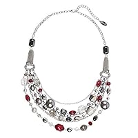 Bocar Newest Multi Layer Chain Crystal Colored Glaze Statement Women Necklace (NK-10061-red)