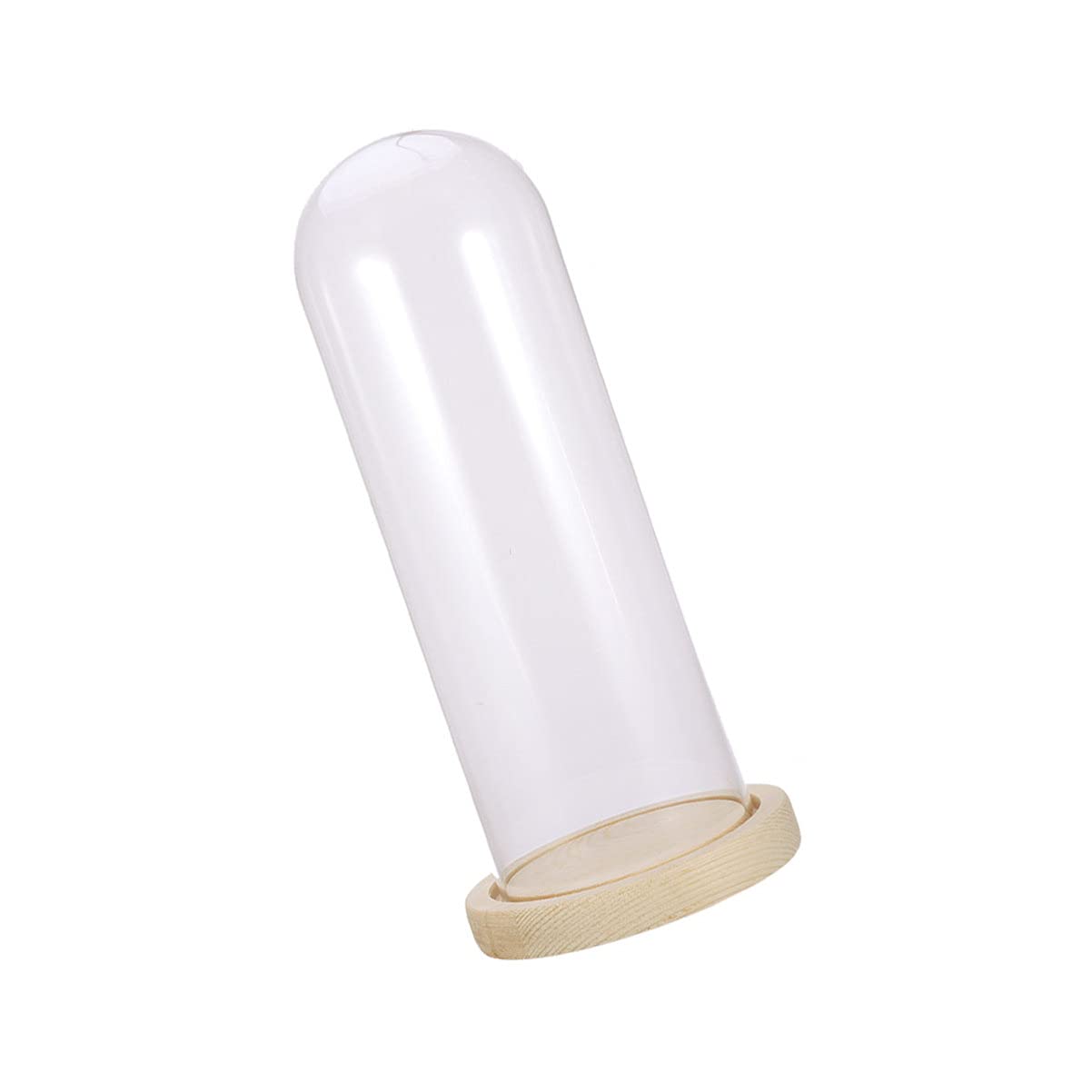 BESPORTBLE Glass Dome with Wooden Base Mini Cake Stand Glass Display Dome Cloche Clear Bell Jar Cover for Dessert Cheese Candy Plants Succulents- 9x9x25cm