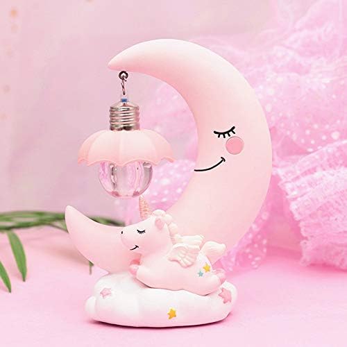 LED Night Light Moon Unicorn Resin Cartoon Nursery Lamp Bedroom Breathing for Children Kid Girl Toy (Pink)