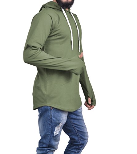 roden men's solid hooded thumb hole tshirt