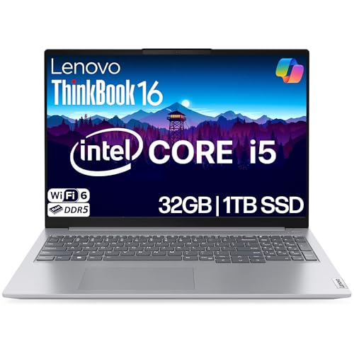 Lenovo ThinkBook 16 Business Laptop, 16” FHD+ Anti-Glare Display, Intel 8-Core i5-13420H, 32GB DDR5 RAM, 1TB NVMe, WiFi 6 + BT, RJ-45, HDMI, HD Webcam, Win 11 Pro