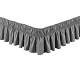 Wrap Around GREY Ruffled Elastic Solid Bed Skirt Fits both QUEEN, KING and CAL KING size bedding High Thread Count 14 inch fall Microfiber Dust Ruffle, Silky Soft & Wrinkle Free.