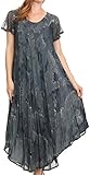 Sakkas 16800 - Sayli Long Tie Dye Cap Sleeve Embroidered Wide Neck Caftan Dress/Cover up - Ink Blue - OS