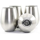Stainless Steel Wine Glasses - Set of 4 Large &amp; Elegant Stemless Cups - 18 oz Tumblers are Unbreakable, Shatterproof, Dishwasher Safe, BPA &amp; Toxin Free - Perfect Goblets for ALL Drinks &amp; Activities
