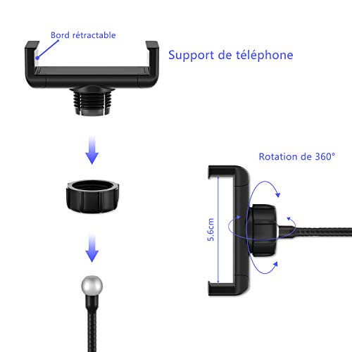 Selvim Lumière Anneau LED, 3 Mode d’Eclairage 10 Niveaux de Luminosité, Selfie Ring Light pour Téléphone Bras Flexible Rotation à 360° Anneau Lumineux pour Selfie, Maquillage, TIKTok, Youtube