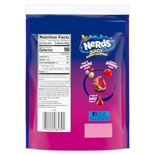 NERDS JUICY GUMMY CLUSTERS, STRAWBERRY PUNCH, JUICY AND GUMMY CANDY, 1 STAND UP BAG, FOR SNACKING AND SHARING, 7.15 OZ
