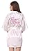 Joytton Women's Satin Kinono Robe with Embroidered Bride Short White M