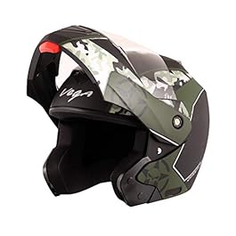 Vega Crux DX Full Face Helmet (Camouflage Dull Black and Battle Green, M)