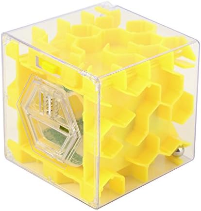30~118 Barriers 3D Mini Ball Maze, Balance Barrier Puzzle Toy, Xander Magic Labyrinth Spherical Decor (Opaque Yellow+Storage)