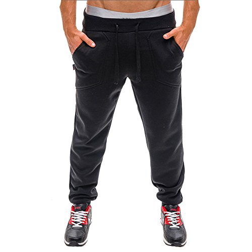 TIMEMEANS Mens Long Trousers Tracksuit Fitness Workout Joggers Gym Sweatpants Black - Thumbnail 7
