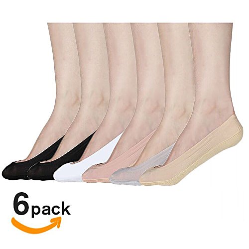 Women's No Show Liner Low Cut Cotton Nylon Boat Hidden Invisible Socks(6 Pairs) (black2white1gray1pinknude),Large