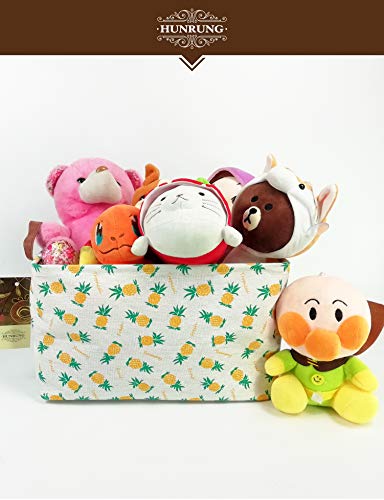HUNRUNG Rectangle Storage Basket Cute Canvas Organizer Bin for Pet/Kids Toys, Books, Clothes Perfect for Kid Rooms/Playroom/Shelves (Pineapple)