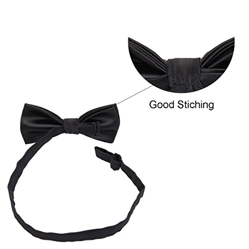 Wheebo Men's Tuxedo Bowtie Adjustable Solid Color Satin Bow Tie (Black)