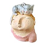 ART & ARTIFACT Cat Lady Sculpture - Primitive Kitschy Woman with Kitty on Head Figurine