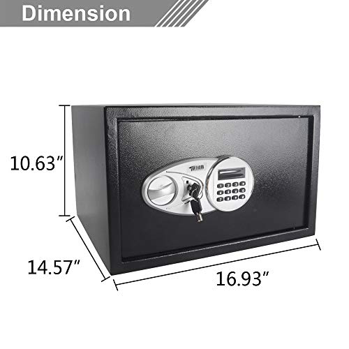 TUFFIOM 1.2 CF Security Safe Box, Electronic Cabinet Safe with Digital Keypad Lock & Keys, Perfect for Home Office Use, to Store Cash Jewelry, Batteries Included