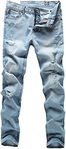 Yimaida Men's Casual Retro Slim Fit Denim Beggar Style Ripped Jeans (W31)
