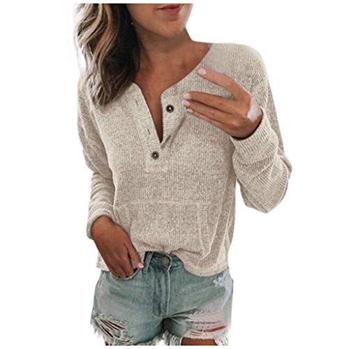 Women V Neck Top Long Sleeve Casual Blouses and Shirts Fashion Rib Button Tops Plus Size T Shirt for Clearence S-20XL Gray