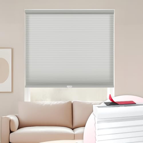 DEZ FURNISHINGS EZ Stick No Drill No Tools Cordless 1" Light Filtering Cellular Shade, 19" W x 48" H, Gray Cloud at Amazon