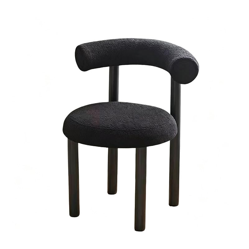 Beauenty Vanity Chair, Cashmere Makeup Chairs with Back, Modern Dining Chair with Metal Legs, Sofa Stool Vanity Stool for Dressing Room, Bedroom, Makeup Room (Black)