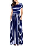 Women's Stripes Round Neck Short Sleeve Maxi Casual Dress Medium Dark Blue