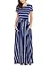 Lovezesent Women's Casual Loose Navy Striped Maxi Dresses Summer Short Sleeve High Waist Pleated A Line Long Dress Large
