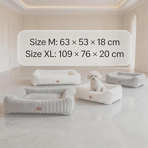 CareCooo XL Rectangular Cream Wavy Texture Dog Bed - Fluffy Cotton Filled Bed, Raised Edges, Removable Washable Cover, Non-Slip