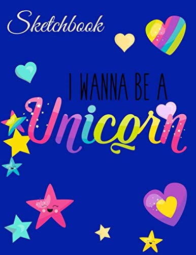 Sketchbook: A Cute Blue Wannabe Unicorn Magical Rainbow Kawaii Japanese Theme Large 8.5