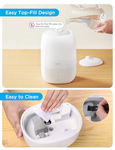 GoveeLife Smart Humidifiers for Bedroom, 3L Top Fill Cool Mist Humidifier, 24dB Quiet Runtime, Humidity Control, WiFi Air Humidifier with Night Light, for Baby, Plants, Home, Work with Alexa
