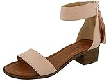 Top Moda Women's Tassel Fringe Zip Back Block Heel Sandal