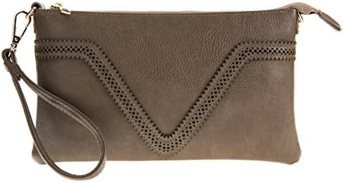 Canal Collections Decorative V Symbol Wristlet Crossbody Clutch (Taupe)