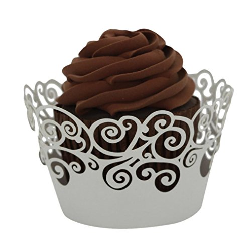DZT1968 50pc Christmas Lace Cut Cupcake Wrapper Liner Baking Cup Muffin (White)