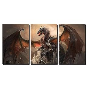 Dragon On Castle - 3 Panel Canvas Art