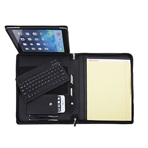 Genuine Padfolio Compact Personalized Leather Portfolio Organizer Business Portfolio Case for iPad 2/3/4 9.7 inch with Removeable Keyboard