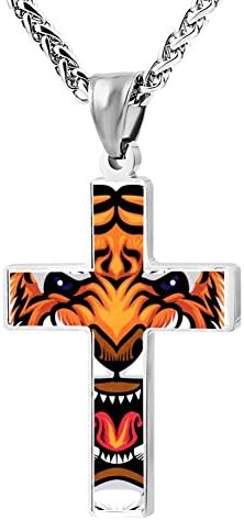 Polygonal Tiger Head Patriotic Cross Religious Lord's Prayer Jewelry Pendant Necklace