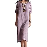 Asher Women's Solid Shift Half Sleeve Petticoat Linen Long Casual Flax Summer Dress