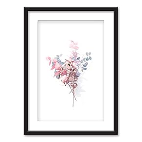 Framed Flowers Art in Black Picture Frames White Matting