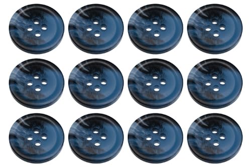 Pack of 12 Blue 15mm Round Faux Horn Sew On Plastic Buttons for Skirts Trousers Suits Shorts Flat 4 Holes 24L