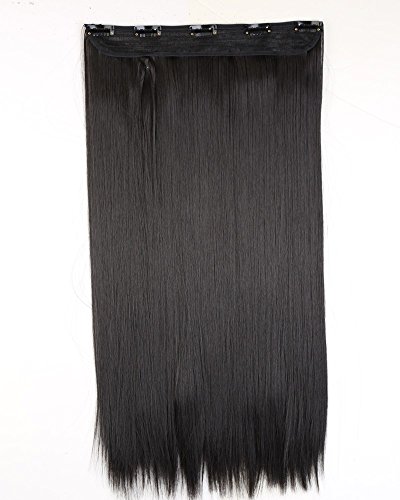 S-noilite One Piece 5 Clips 12 Inches Width 27 Inches Long Straight Thick Full Head Clip in Hair Extensions 140g (2A, Natural Black)