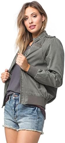 JOU JOU Twill Womens Bomber Jacket, Olive, Medium