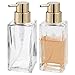 mDesign Square Glass Refillable Liquid Soap Dispenser Pump Bottle for Bathroom Vanity Countertop, Kitchen Sink - Holds Hand Soap, Dish Soap, Hand Sanitizer, Essential Oils - 2 Pack - Clear/Soft Brass
