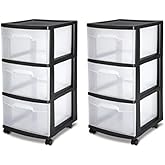 Sterilite 3 Drawer Cart Black Set of 2