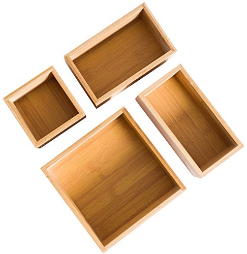 5 Piece Bamboo Drawer Organizer Set, Luxury Wooden Desk Storage Box Kit, Multi-use Junk Drawer Organizer for Office, Kitchen, Bedroom, Children Room, Craft, Sewing - Thumbnail 7